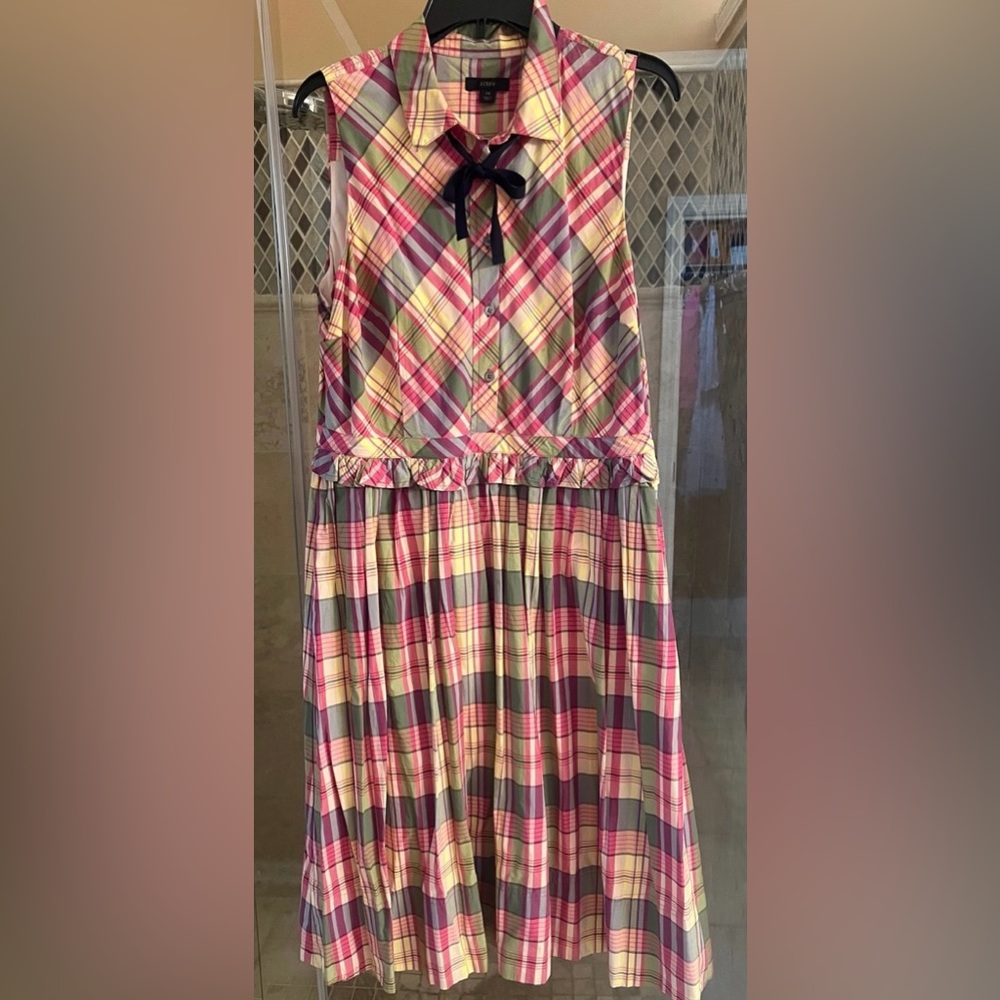 J.Crew DressSleeveless Plaid Midi Dress with Bow Size 14.